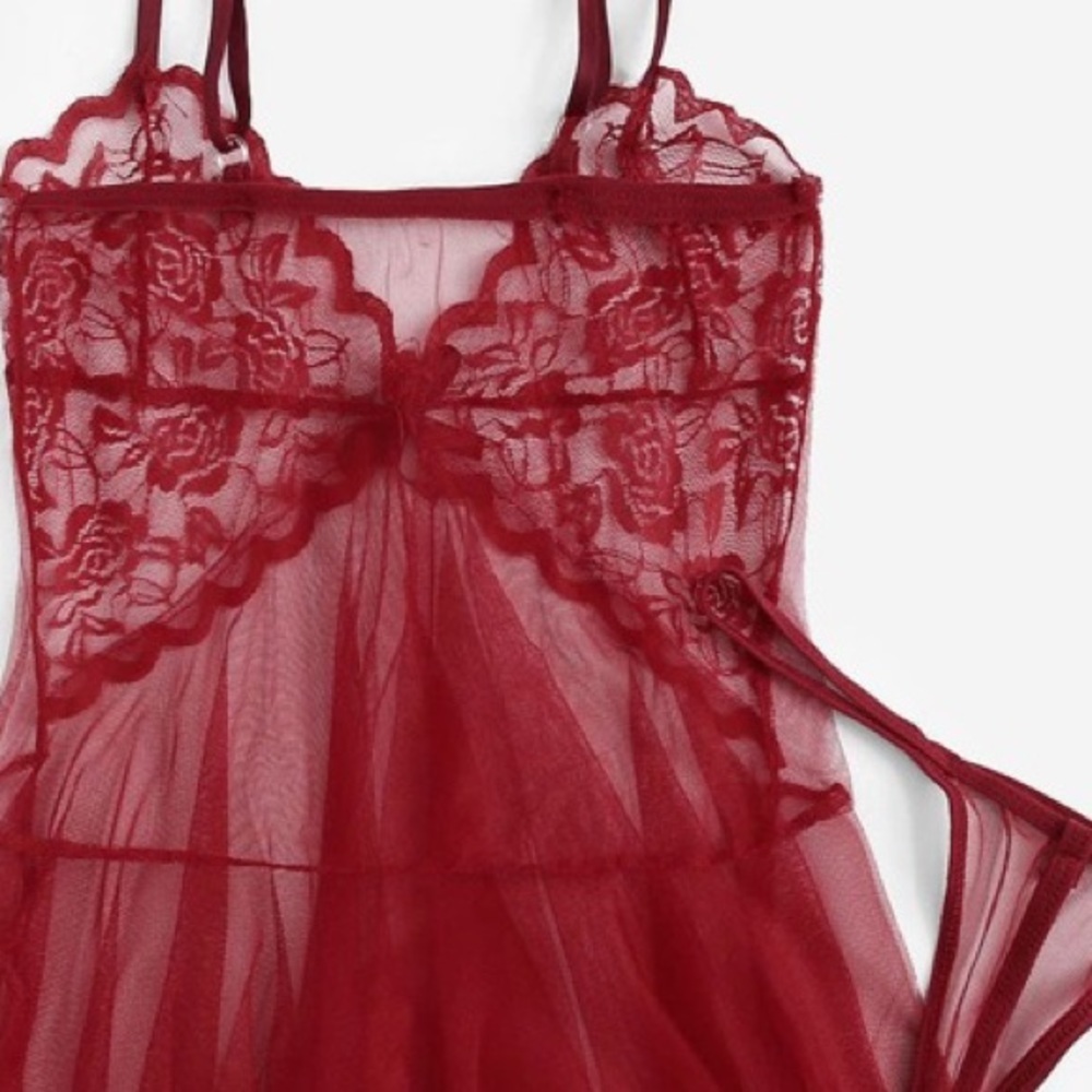 New Sexy Red Sheer Lace Babydoll Slips - Picture 3 of 5